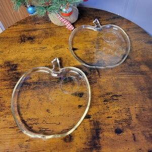 Vintage lot of 2 Glass Apple-Shaped Plates-clear